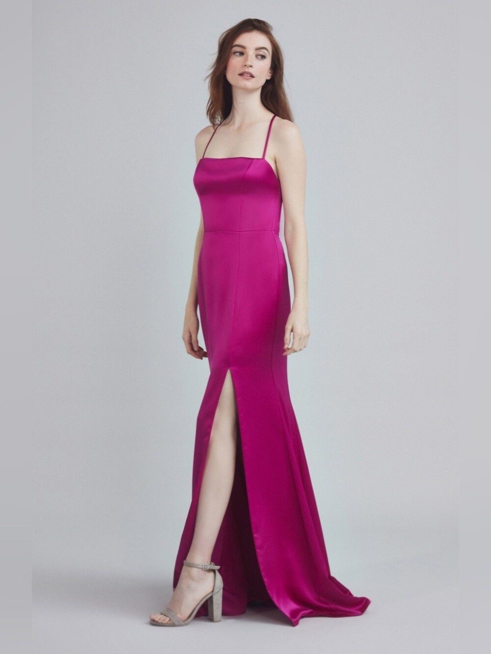 Amsale Nakai Satin Gown Size 8 Fuchsia Pink Formal Dress Bridesmaid Gown